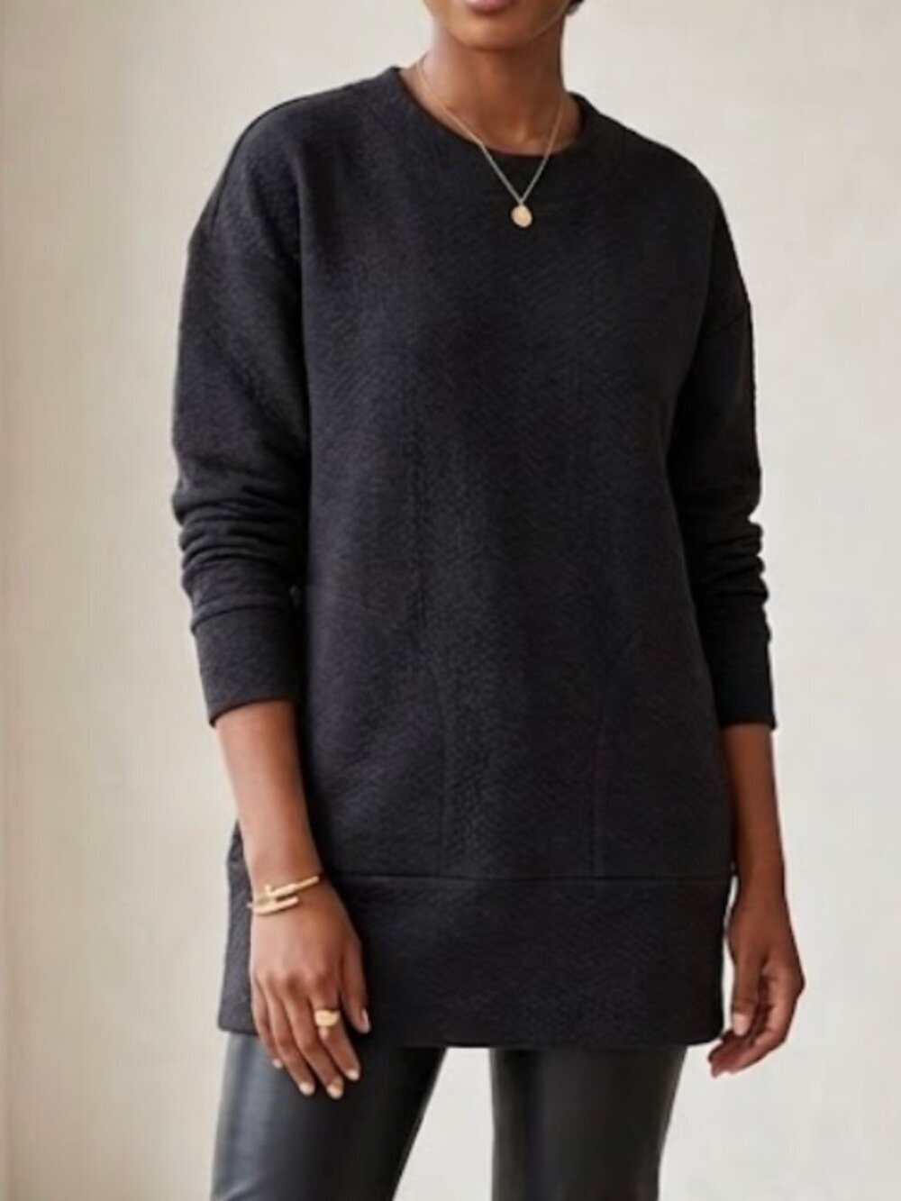 Lacoste Quilted Pocket Pullover Black Tunic Sweatshirt SZ 40/ M